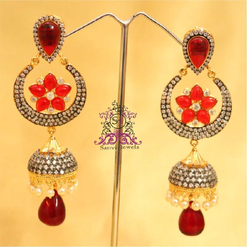 rhinestone earrings for women -Ruby Victorian Dangler Jhumka