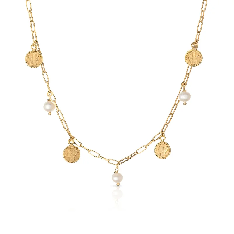 boho necklaces for women -Dorotea 18K Gold Plated Necklace w. Pearls