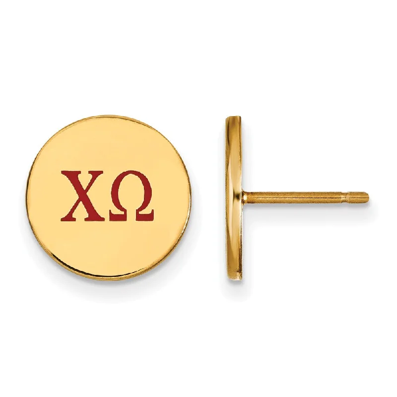 vintage drop earrings for women -14K Plated Silver Chi Omega Enamel Greek Letters Post Earrings