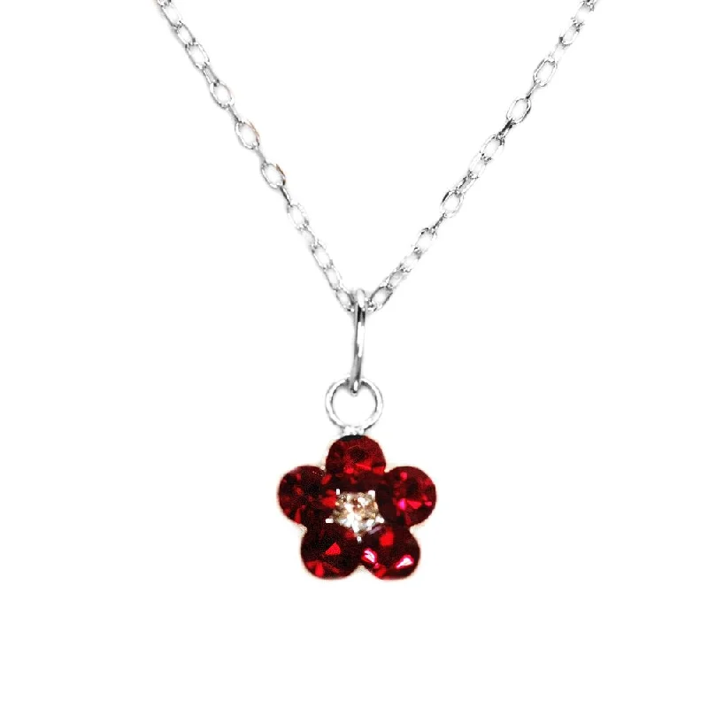 diamond necklaces for women -Flower Necklace Made with Swarovski(R) Crystals in Sterling Silver Siam Red