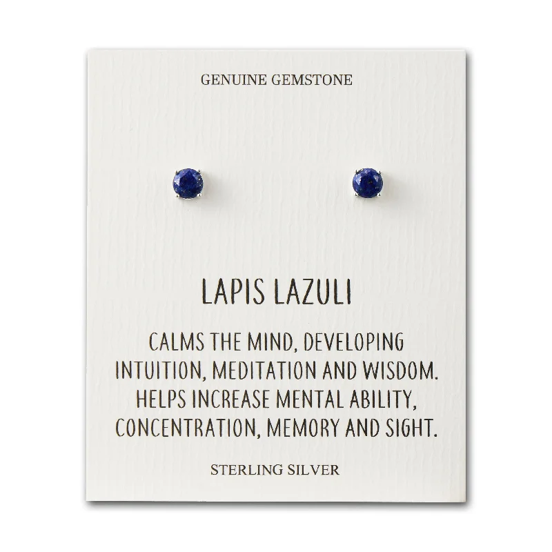 trendy statement earrings for women -Sterling Silver Lapis Gemstone Earrings with Quote Card