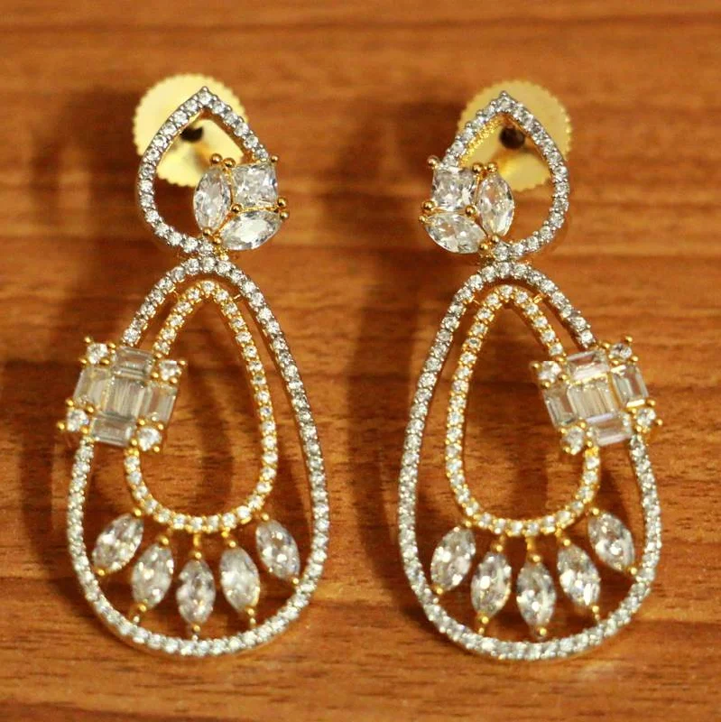 personalized earrings for women -Gold Plated Cz Studded diamond Look Danglers