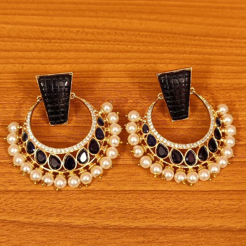 handmade earrings for women -BLUE COLOUR CZ STUDDED PEARL CHAANDBAALI