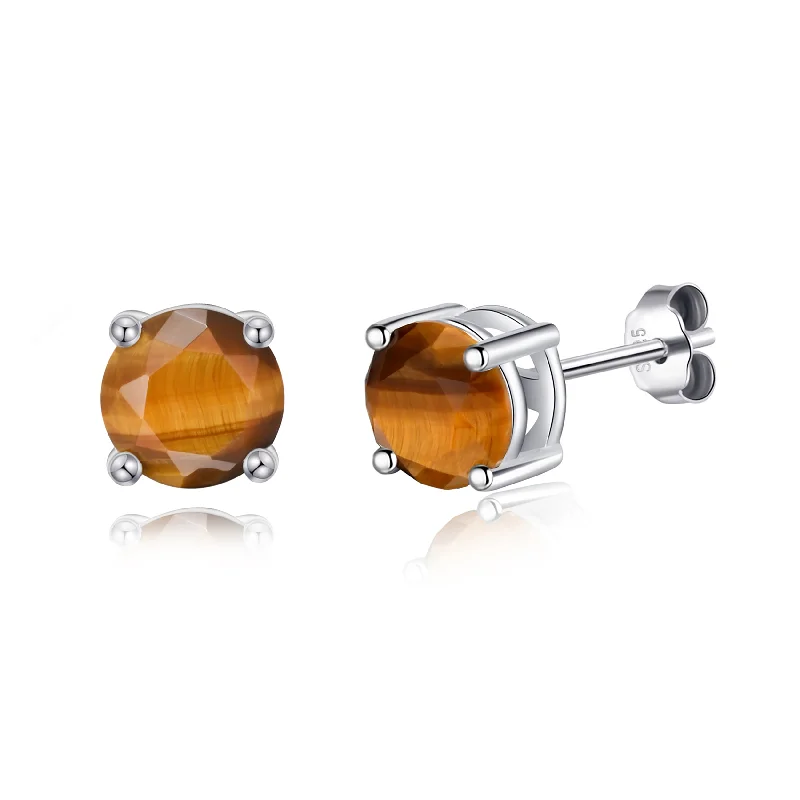 sapphire earrings for women -Sterling Silver Tigers Eye Gemstone Earrings