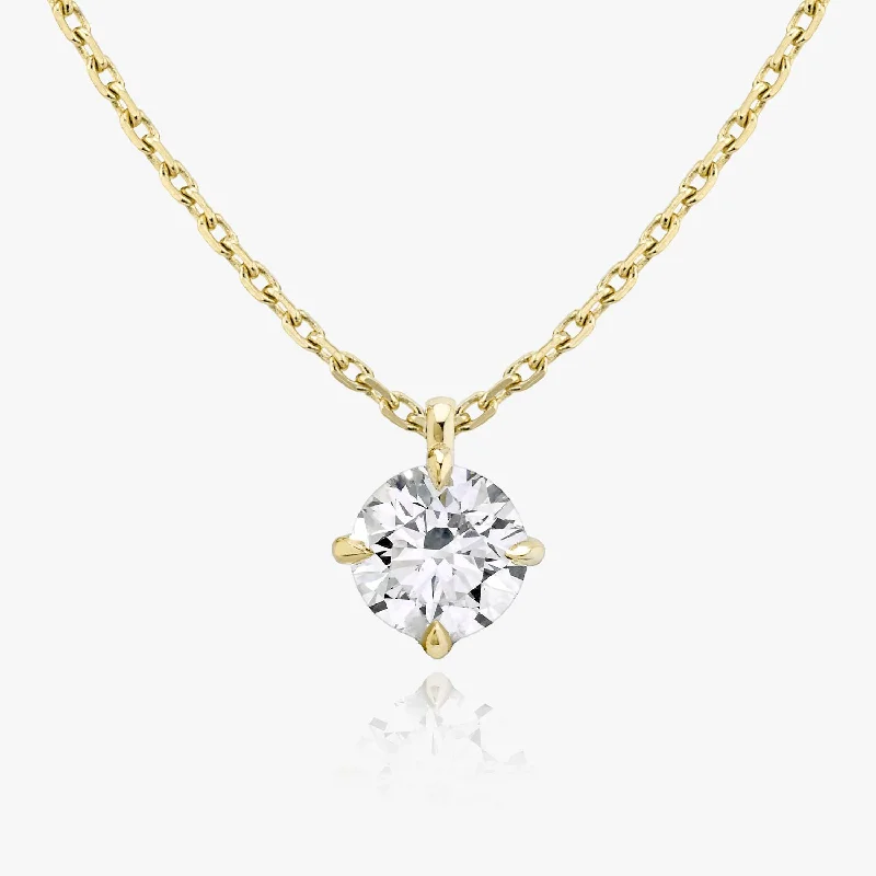 choker necklaces for women -Solitaire Hanging Round Brilliant 14K Gold Necklace w. Lab-Grown Diamond