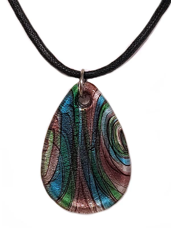 chic necklaces for women -Multicolor Glass Pendant Necklace with Black Cord