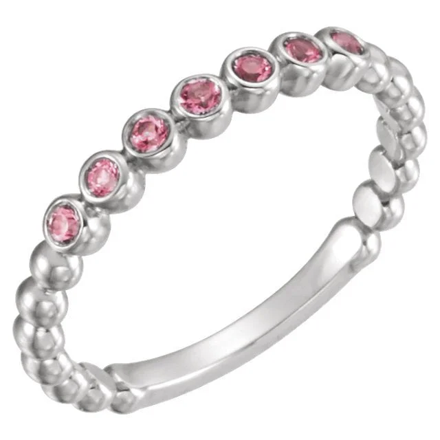 rose gold rings for women -14KT GOLD 0.21 CTW PINK TOURMALINE BEADED STACKABLE RING