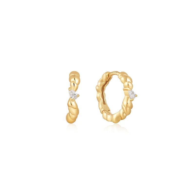 artistic earrings for women -Ania Haie Gold Twisted Wave Huggie Hoop Earrings