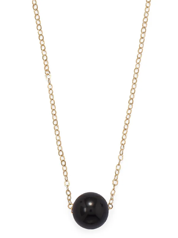 anniversary necklaces for women -Black Onyx Single Bead Floating Necklace 14/20 Gold-filled Chain