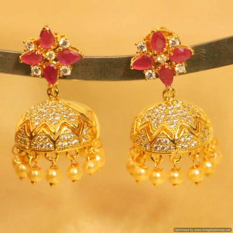 casual earrings for women -Ruby Diamond Look Gold Plated Jhumki