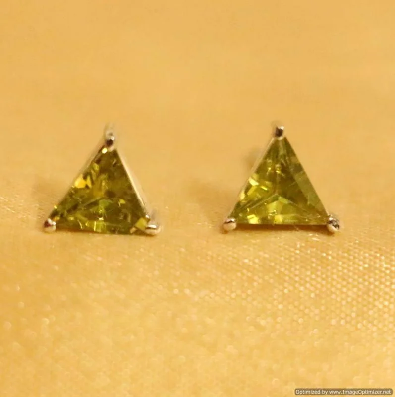 custom name earrings for women -Green Garnet Silver Plated Triangle Shaped Studs