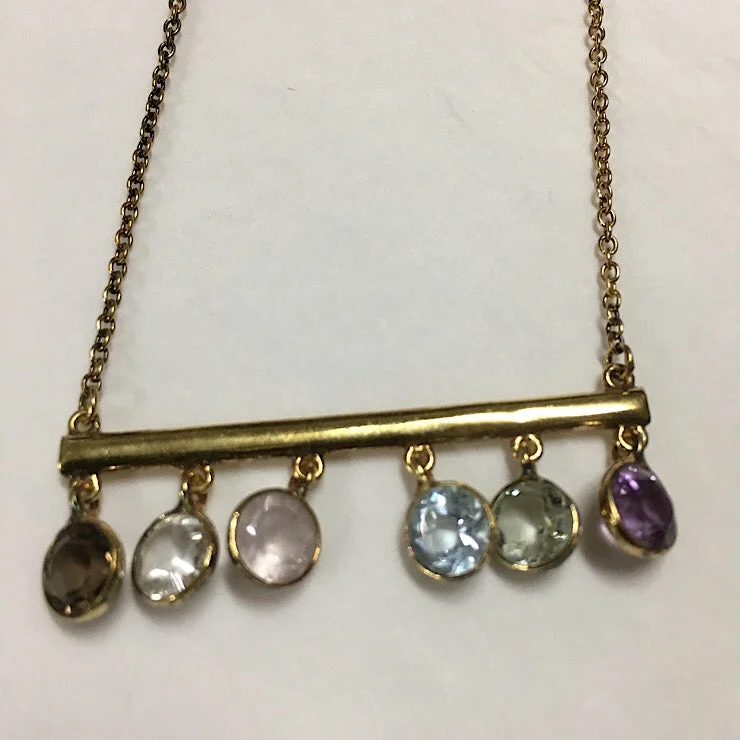 crystal drop necklaces for women -SEMI-PRECIOUS STONES ON BAR NECKLACE