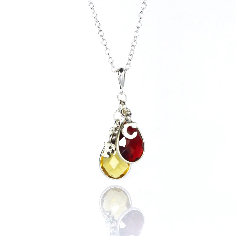 layered gold necklaces for women -Family Birthstone Pendant Necklace with Letter Charms