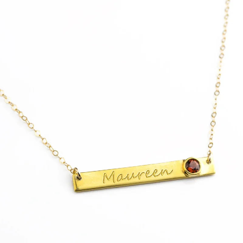 gemstone necklaces for women -January Custom Bar Necklace with Bezel Birthstone