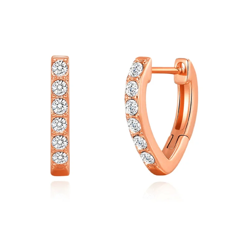 stud earrings for women -Rose Gold Plated Huggie Hoop Earrings Created with Zircondia® Crystals