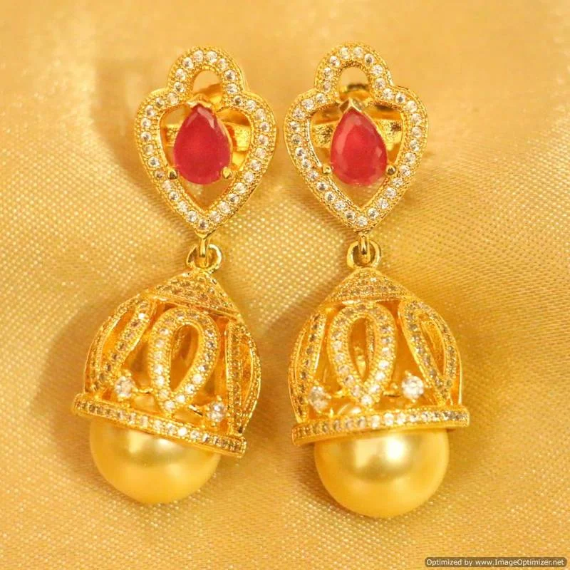 bold earrings for women -Ruby Diamond Look Gold Plated Pearl jhumka's