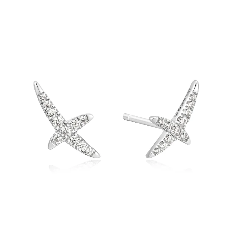 big statement earrings for women -Ania Haie Silver Kiss Pave Studs