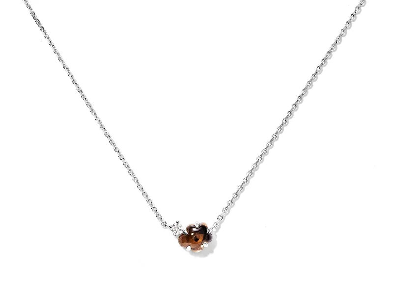 minimalistic silver necklaces for women -Mid Cloud 18K Whitegold Necklace w. Smokey Quartz & Diamonds