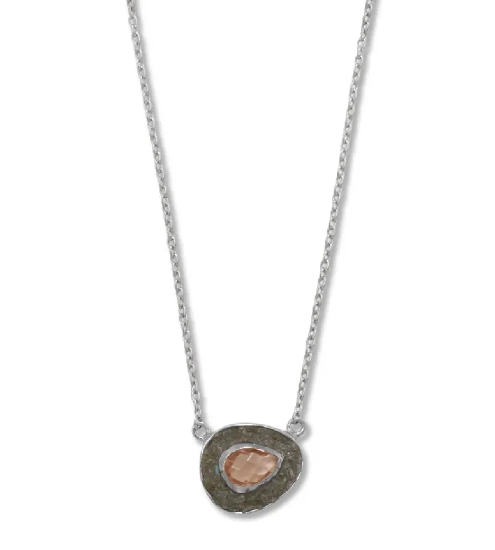 engraved gold necklaces for women -Labradorite and Pink Glass Stone Necklace Rhodium on Sterling Silver