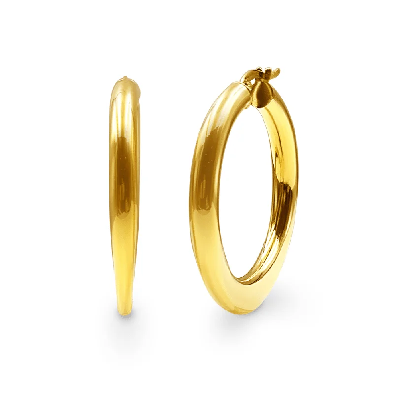 luxurious gold earrings for women -9ct Yellow Gold Silver Infused Bold Knife Edge Round Hoop Earrings