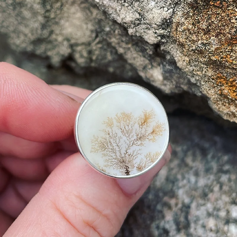 cushion cut rings for women -Dendritic Agate and Sterling Silver Ring