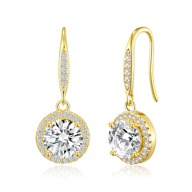 butterfly earrings for women -Gold Plated Halo Drop Earrings Created with Zircondia® Crystals