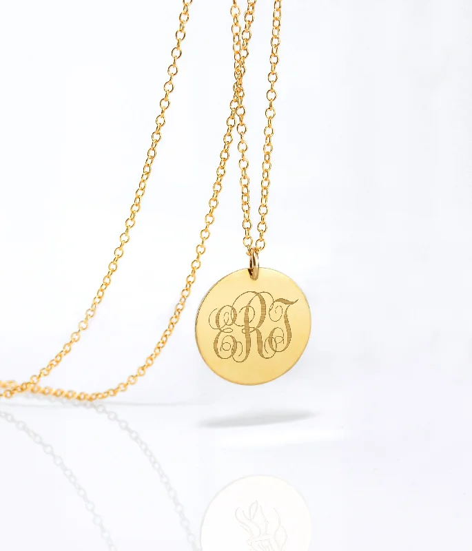 casual necklaces for women -Personalized Swirly Monogram Necklace - Initials Disk Necklace [19mm]