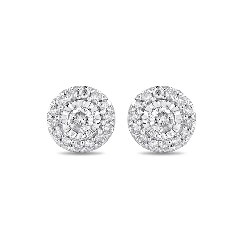 luxury diamond earrings for women -Double Halo Stud Earrings with 1/4ct of Diamonds in Sterling Silver