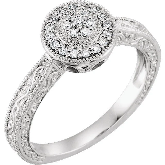 bold rings for women -10KT WHITE GOLD 1/6 CTW DIAMOND PROMISE RING