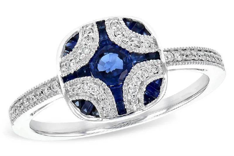 classic silver rings -14K White Gold 0.84ctw Blue Sapphire & Diamond Vintage Inspired Ring by Allison Kaufman