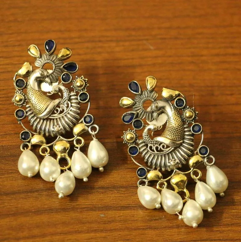 evening drop earrings for women -Oxidised Look Peacock Blue Sapphire Earrings