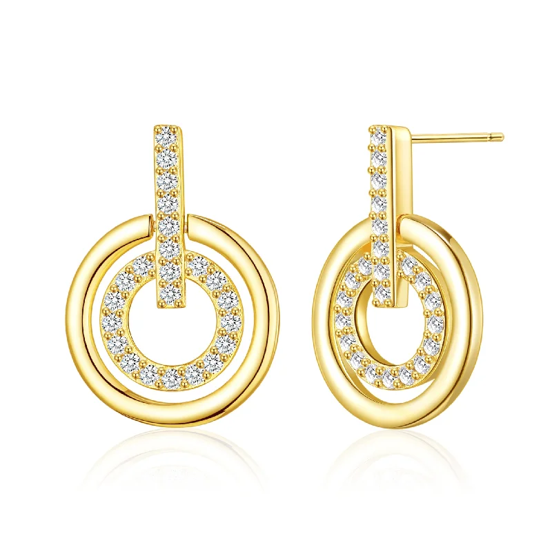 big hoop earrings for women -Gold Plated Double Circle Drop Earrings Created with Zircondia® Crystals