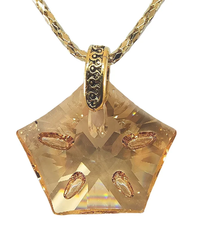 gemstone necklaces with gold chain -Golden Shadow Crystal Sand Dollar Lotus Pendant Necklace Gold Plated