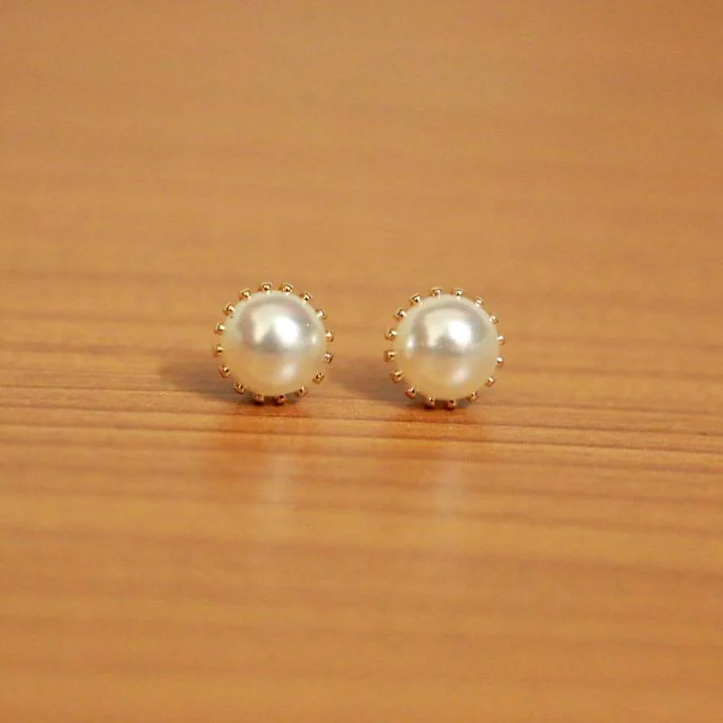 simple stud earrings for women -PEARL BASKET PRONGS STUDS