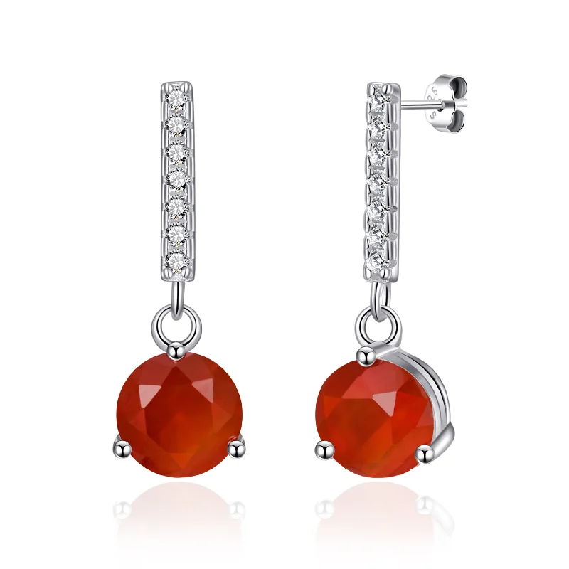 hoop earrings with diamonds -Sterling Silver Carnelian Gemstone Drop Earrings