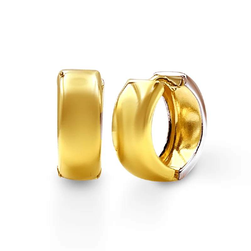 luxury earrings for women -9ct Yellow Gold Silver Infused Two Tone Huggie Round Hoop Earrings