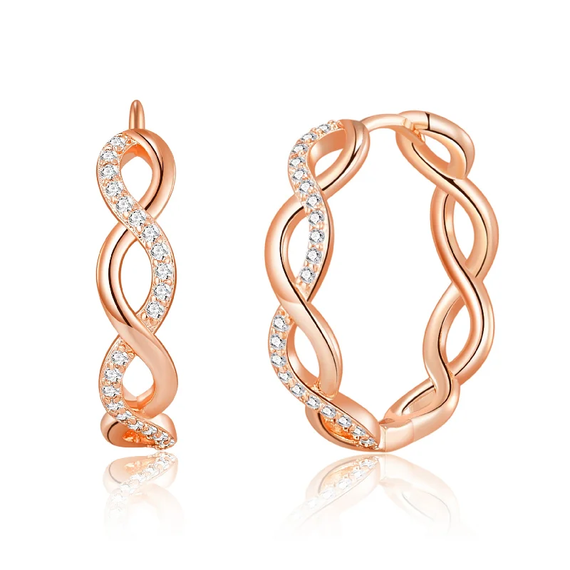 classic gold earrings for women -Rose Gold Plated Infinity Hoop Earrings Created with Zircondia® Crystals