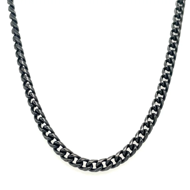 sparkling necklaces for women -Gents Stainless Steel Black Curb 22” Necklace