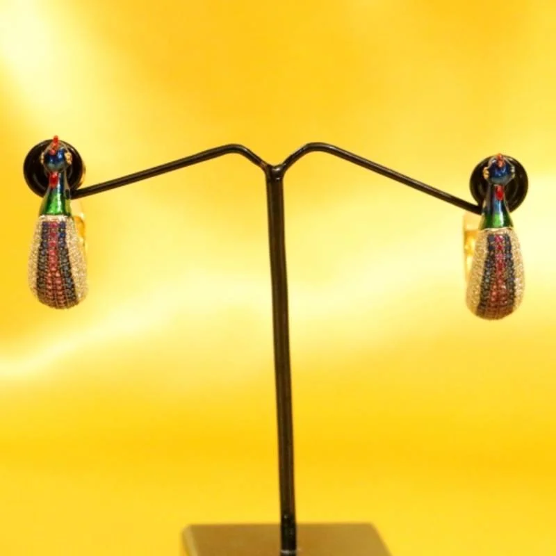 simple hoop earrings for women -Gorgeous Peacock Meenakari Hoops