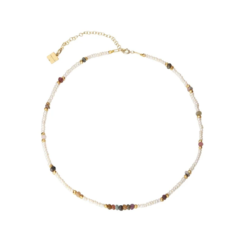 turquoise necklaces for women -Collar Cassandra 18K Gold Plated Necklace w. Pearls & Tourmaline