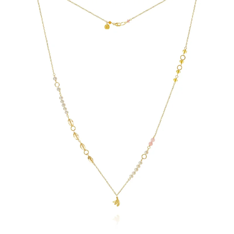 adjustable necklaces for women -Piccolo Mellow Aura 18K Gold Necklace, 62 cm w. Pearl, Quartz & Sapphire