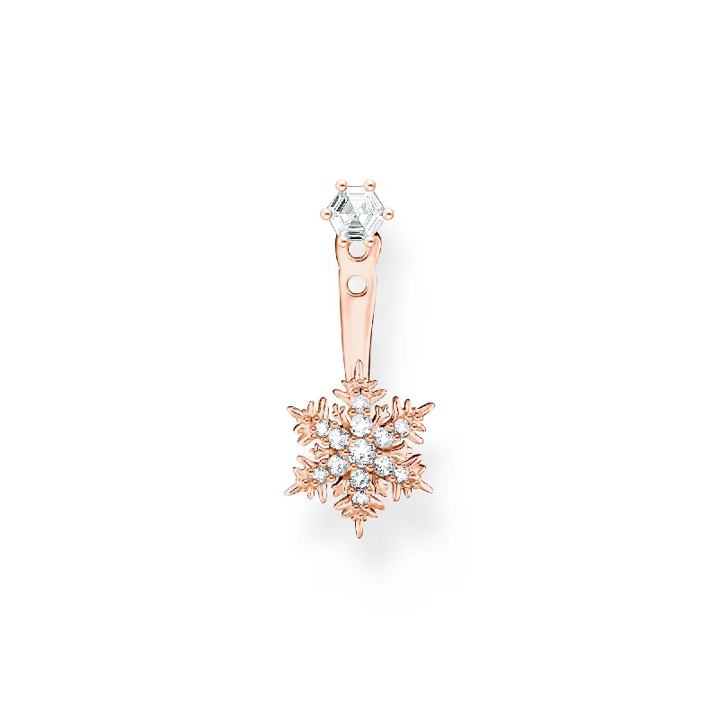 modern pearl earrings for women -THOMAS SABO Single ear stud snowflake with white stones rose gold