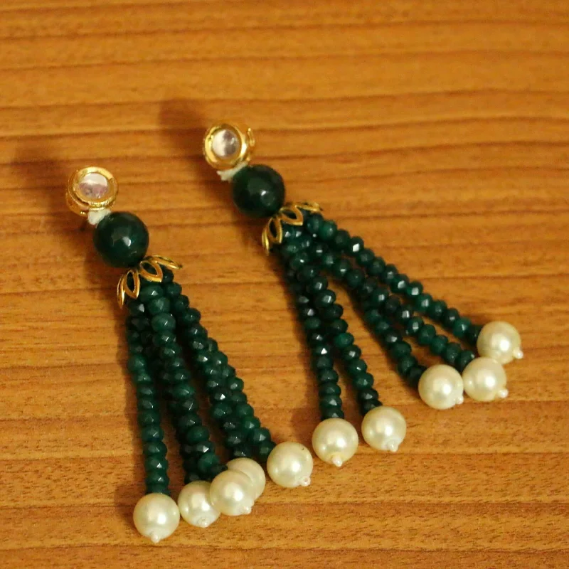 elegant dangle earrings for women -Green Onyx Kundan & Pearl Ethnic Earrings