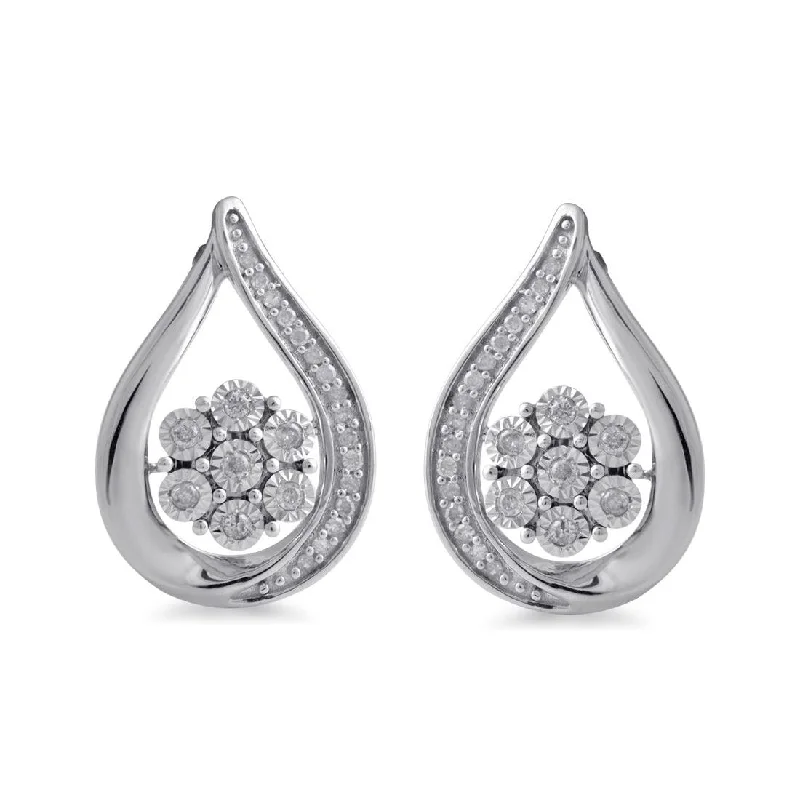 handmade hoop earrings for women -9ct White Gold Miracle Flower Swirl Diamond Earrings