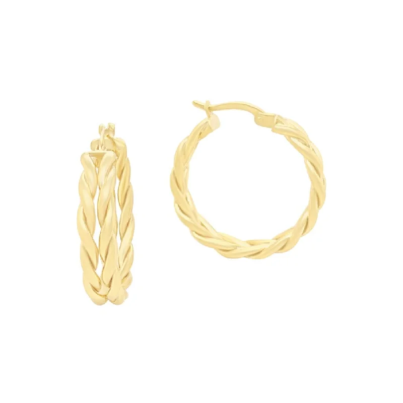 chic silver earrings for women -Double Twist Hoop Earrings in 9ct Yellow Gold Silver Infused