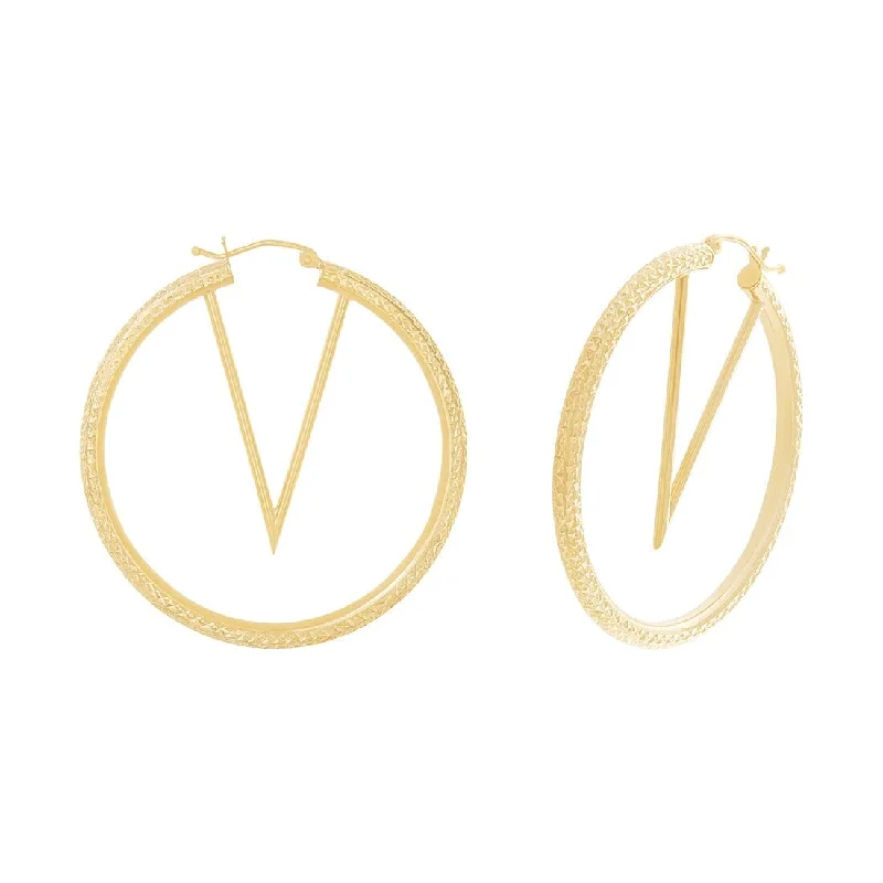 luxurious pearl drop earrings -V Shape Centre Hoop Earrings in 9ct Yellow Gold Silver Infused 55mm