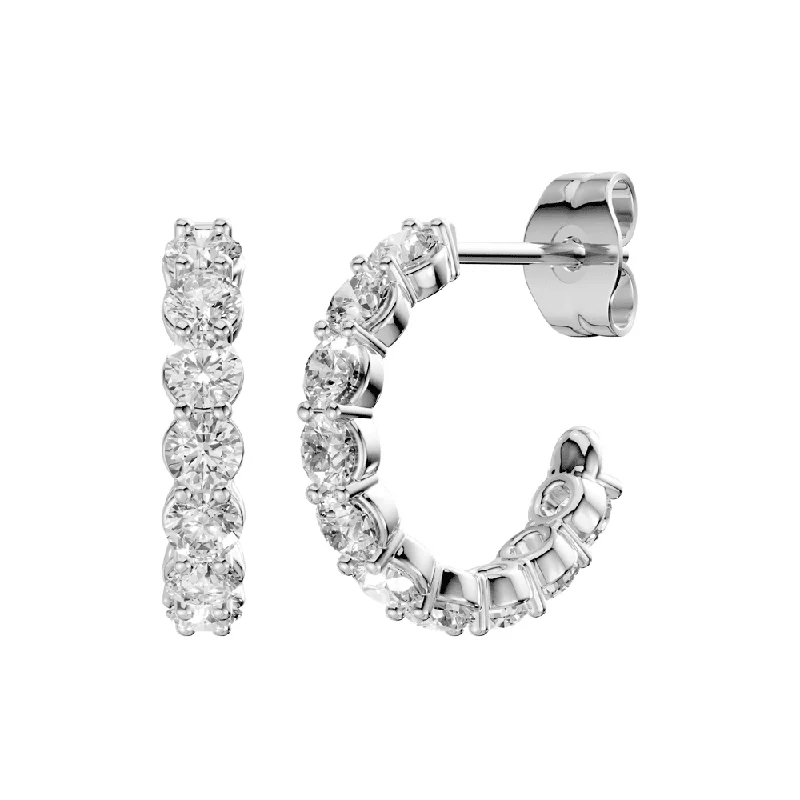 evening earrings for women -J Hoop Stud Earrings with 2.00ct of Laboratory Grown Diamonds in Sterling Silver and Platinum