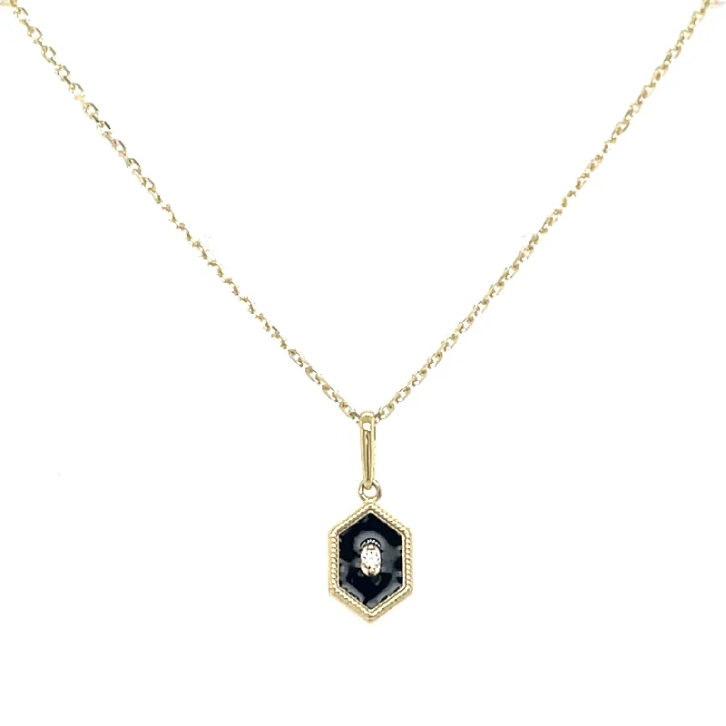 turquoise necklaces for women -9ct Yellow Gold Black Enamel And Cz Necklace With Millgrain Detail