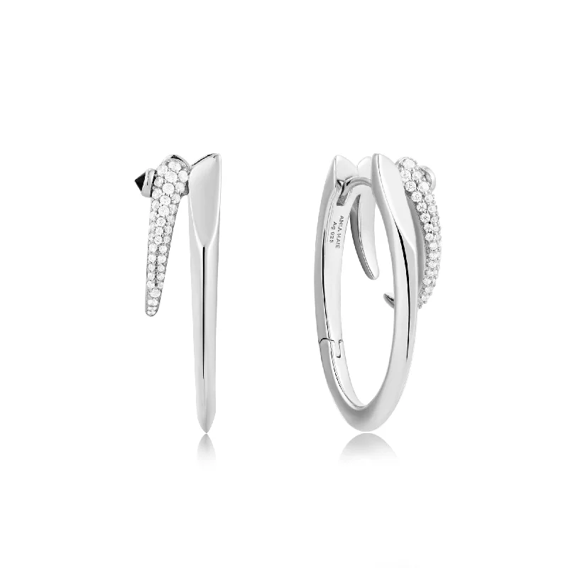 flower earrings for women -Ania Haie Silver Sparkle Double Hoop Earrings