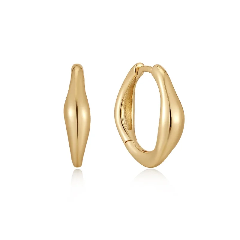 vintage earrings for women -Ania Haie Gold Wave Huggie Hoop Earrings